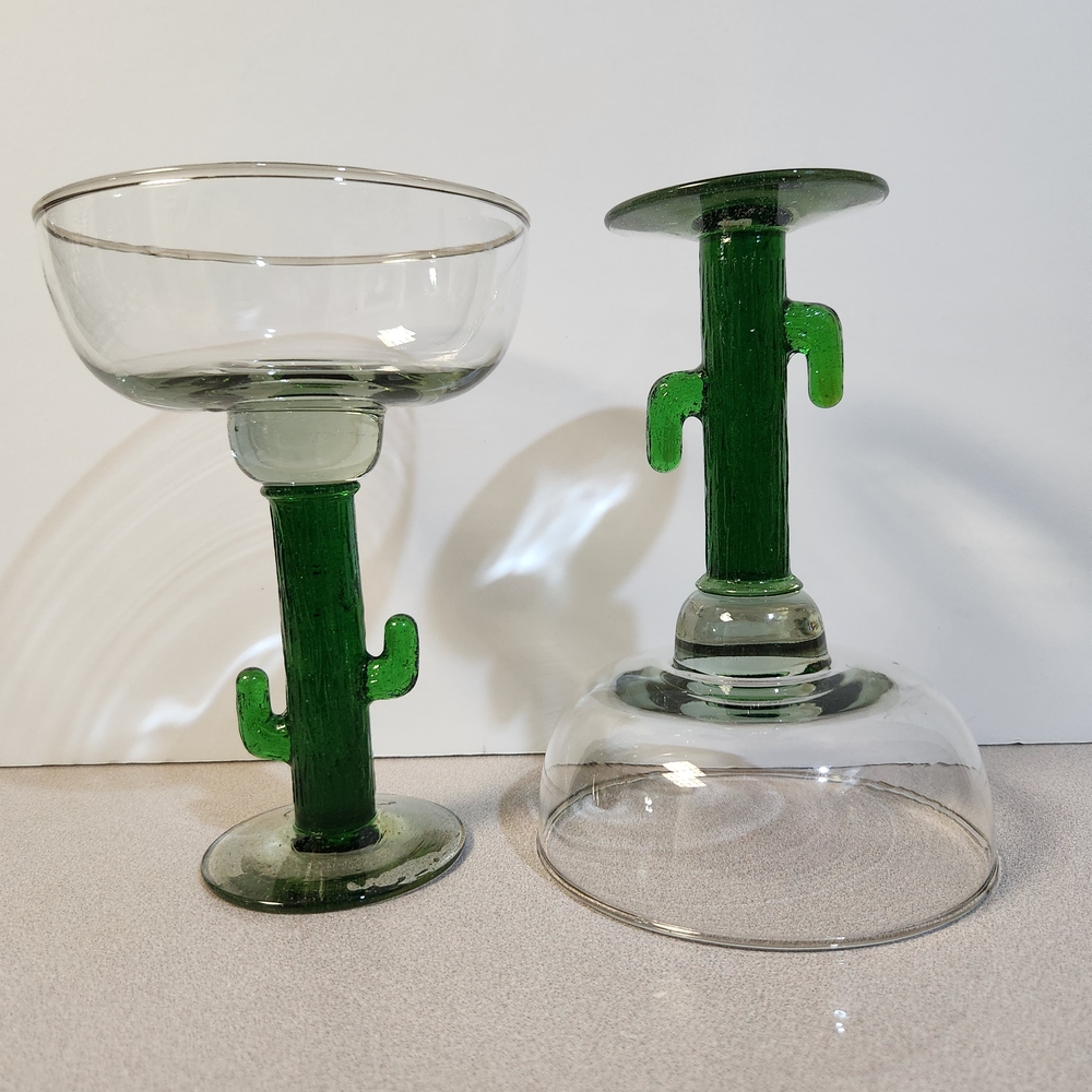 Hand Blown Cactus Stem Margarita Glasses